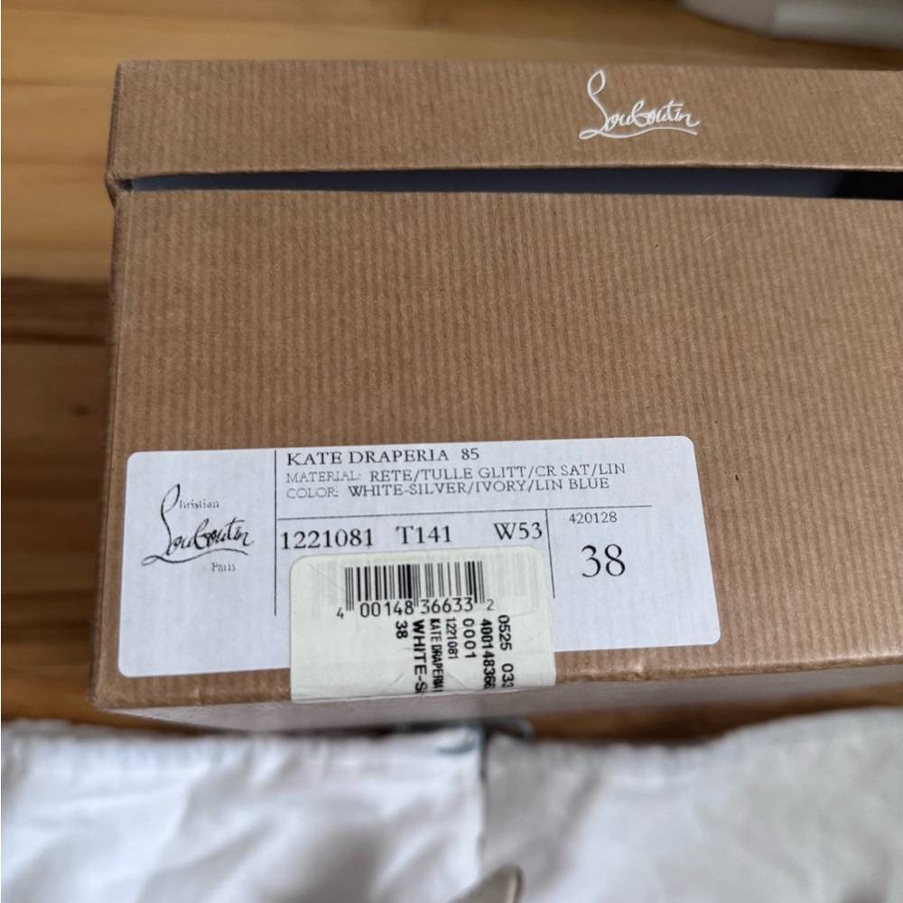 SOLD ‼️Christian Louboutin Kate Draperia 85 White Glitter Tulle Bridal Low Heel - Picture 16 of 16